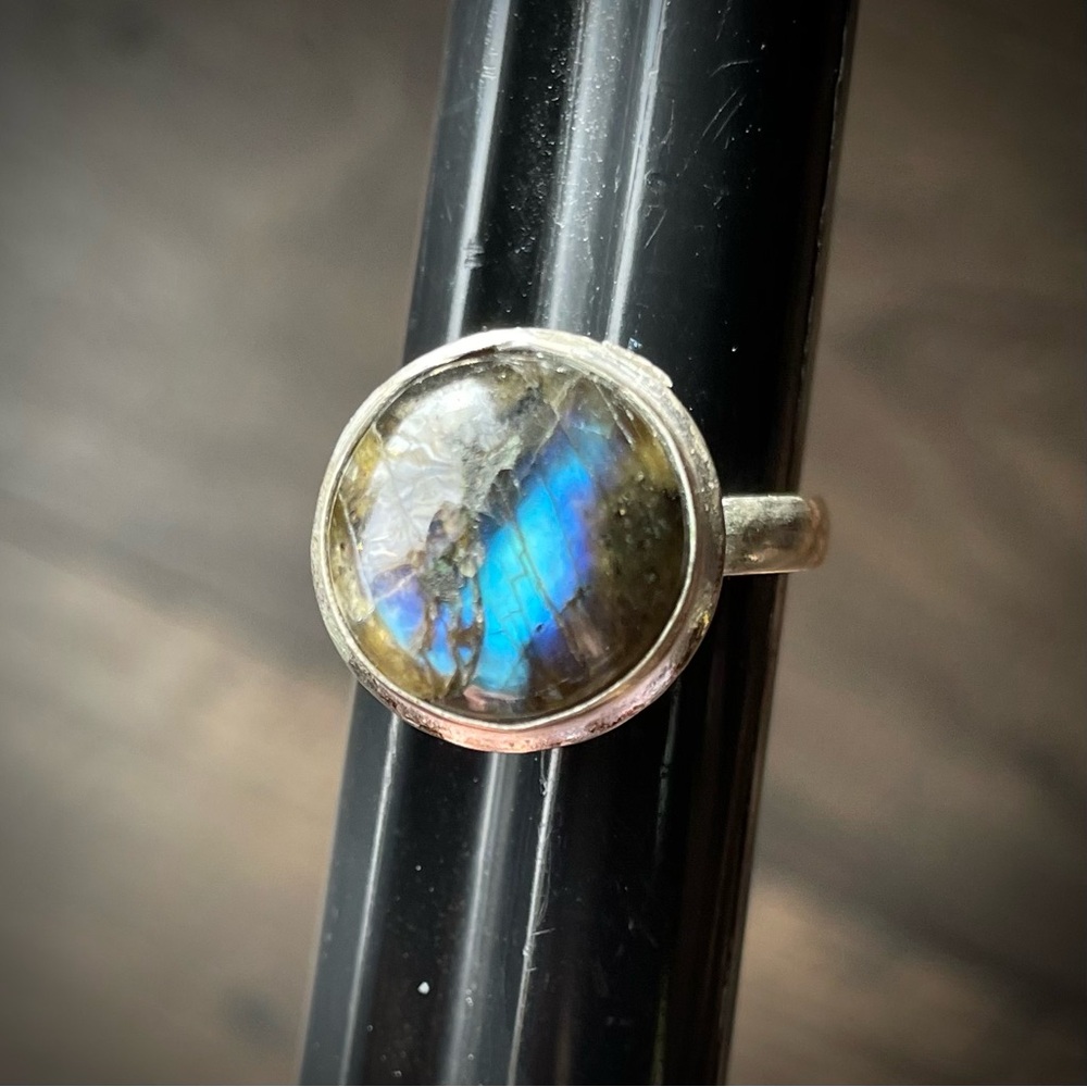 Vintage labradorite sterling silver adjustable ring handmade